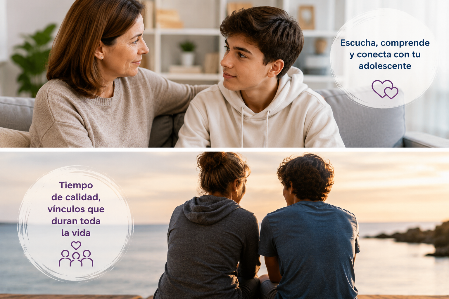 Madre conversando con su hijo adolescente para fortalecer el vínculo familiar